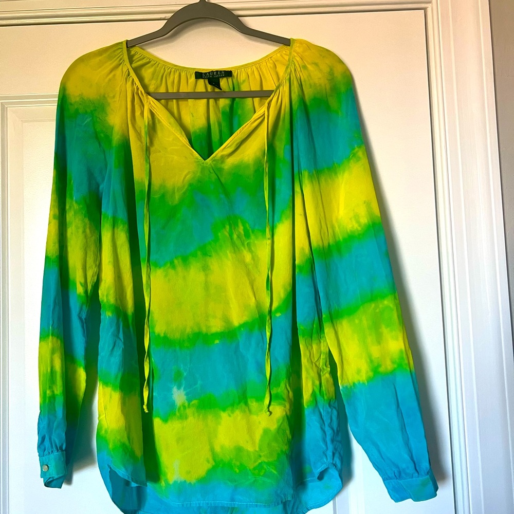 Lauren Ralph Lauren Hand Painted Tie-Dye silk Blouse size 8